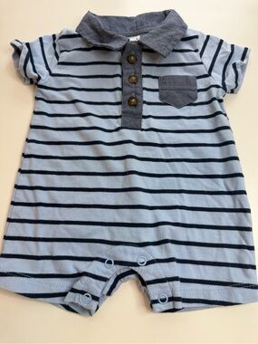 Carter's Light Blue & Navy Striped Polo Romper